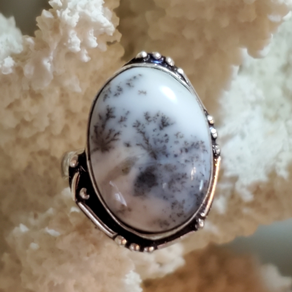 Dendritic Opal Gemstone Silver Ring - image 1